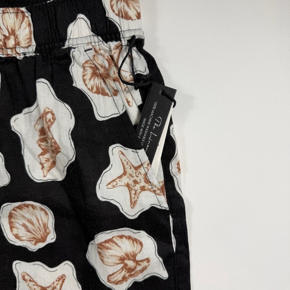 Nicole Miller New York Linen Shell Print Wide Leg Pants | Coastal Resort | M - Picture 9 of 10